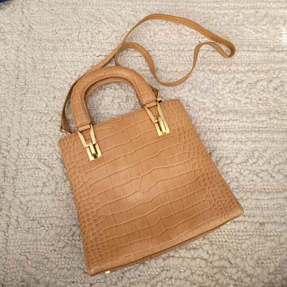Vintage Croc Embossed Leather Beige purse - Picture 1 of 11